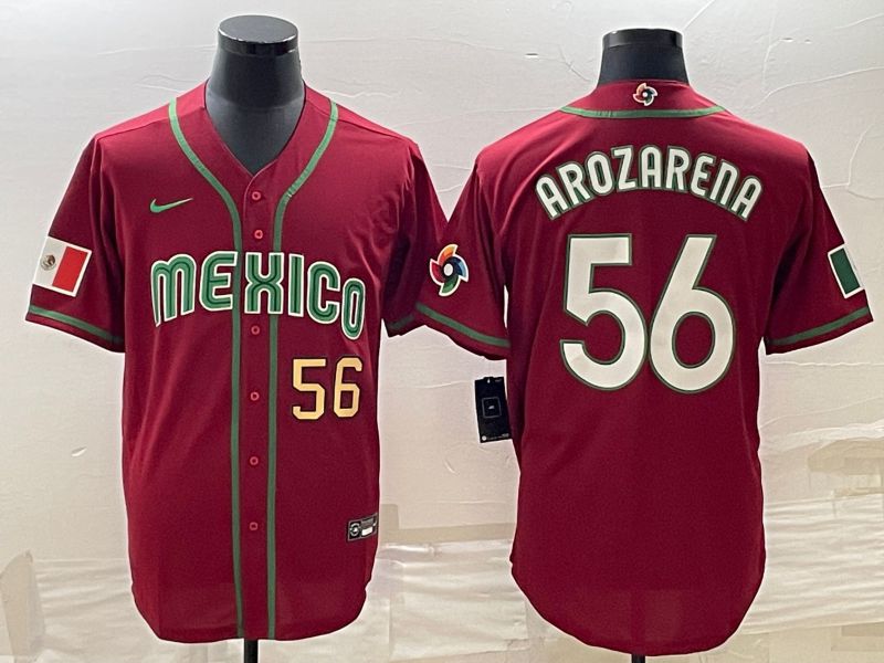 Men 2023 World Cub Mexico #56 Arozarena Red Nike MLB Jersey6